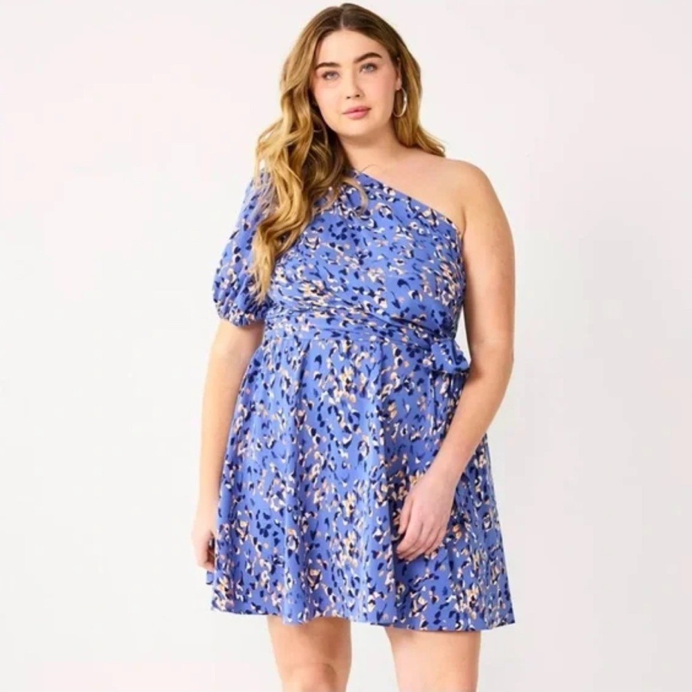 Nine West Blue Asymmetrical Ruffled Sleeveless Dress